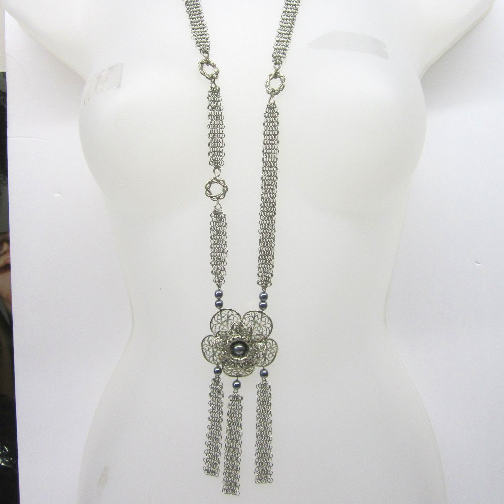 Ferrara Whiting And Davis Filigree And Pearl Necklace
